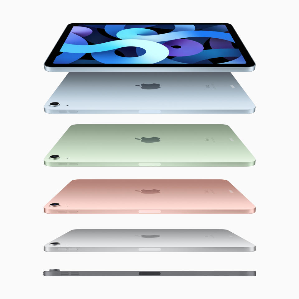 The new iPad Air features a completely new thin and light design in five gorgeous finishes: silver, space grey, rose gold, green, and sky blue. (PHOTO: Apple)