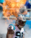 <p>Julius Peppers #90 of the Carolina Panthers takes the field during their game against the Buffalo Bills at Bank of America Stadium on September 17, 2017 in Charlotte, North Carolina. (Photo by Grant Halverson/Getty Images) </p>