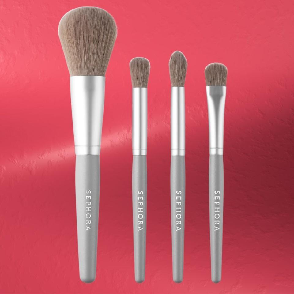 This set of essential brushes come with mini handles, making them a great option for travel or compact storage. It includes a foundation brush, concealer brush, shadow brush, and crease brush.You can buy the mini brush set at Sephora for $20.