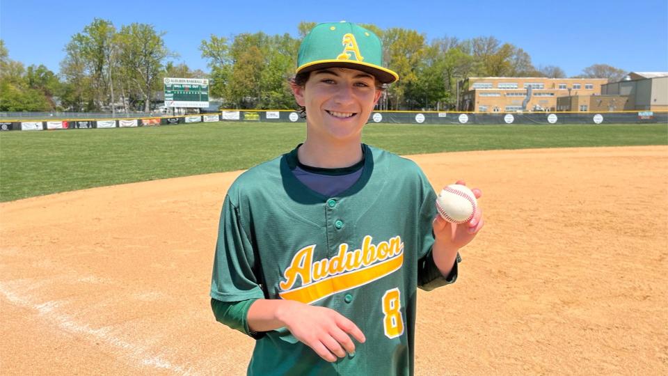 Audubon freshman pitcher Jason Stocklin fired a five-inning no-hitter in the team's 10-0 win over Washington Township at Audubon on Saturday, April 30, 2022.