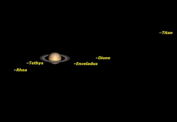 Saturn is high in the western sky at just after sunset, and sets around midnight.