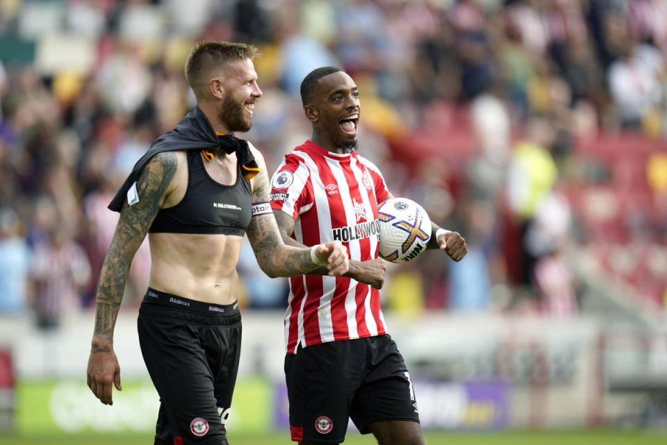 Ivan Toney, right, claimed the match ball (Andrew Matthews/PA) (PA Wire)