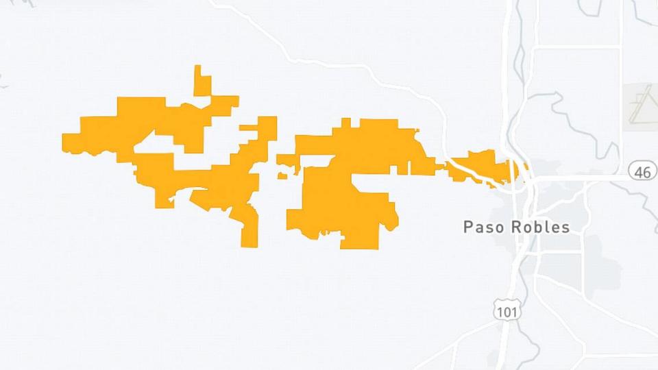 At around 10:32 a.m., around 1,575 PG&E customers lost power in Paso Robles on April 3, 2024.