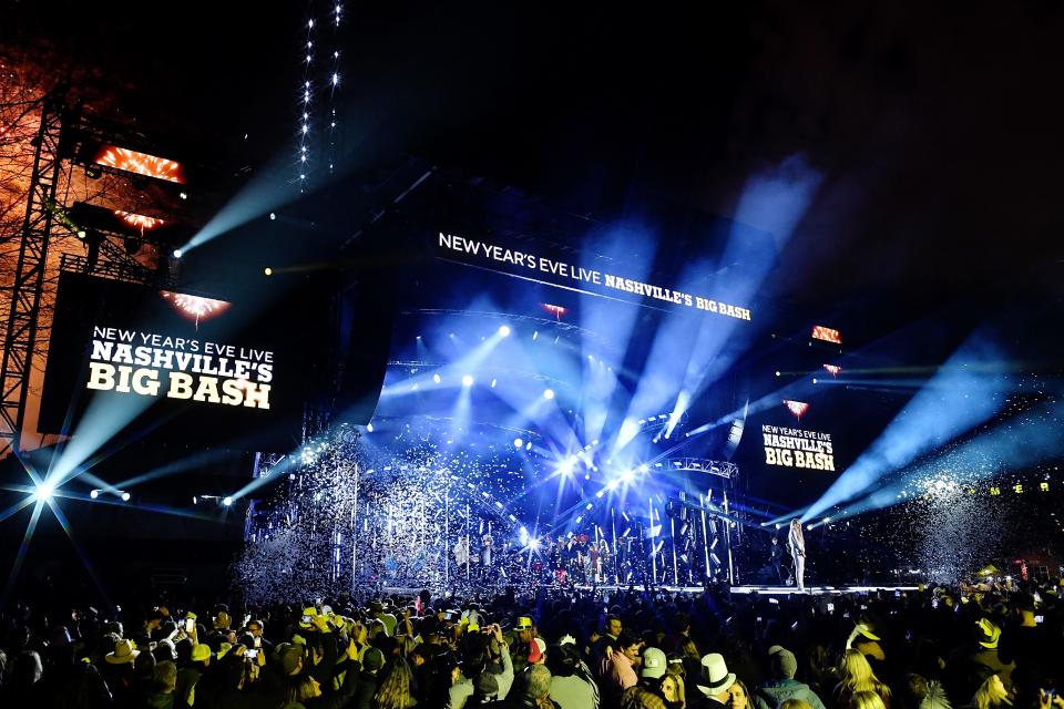 NASHVILLE, TENNESSEE - DECEMBER 31: Guests celebrate the New Year during New Year's Eve Live: Nashville's Big Bash at Bicentennial Capitol Mall State Park on January 1, 2023 in Nashville, Tennessee. (Photo by Jason Davis/Getty Images)