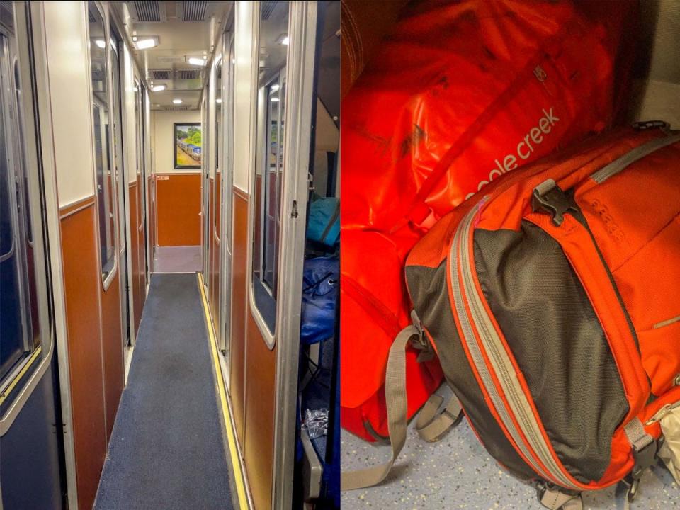 sleeper cabin on coast starlight train and two suitcases