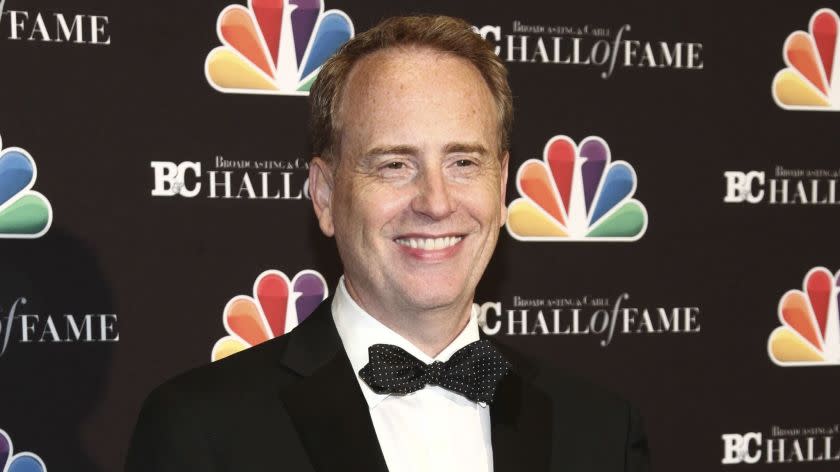 FILE - In this Oct. 16, 2017 file photo, Robert Greenblatt poses in the press room at the Broadcasting & Cable Hall of Fame Awards 27th Anniversary Gala in New York. NBC said Monday, Sept. 24, 2018, that Greenblatt is leaving as NBC entertainment chairman after nearly eight years. Greenblatt engineered a comeback at the network behind successes like "This is Us" and "The Voice," and spearheaded the idea of bringing live musicals to prime-time television. (Photo by Andy Kropa/Invision/AP, File)