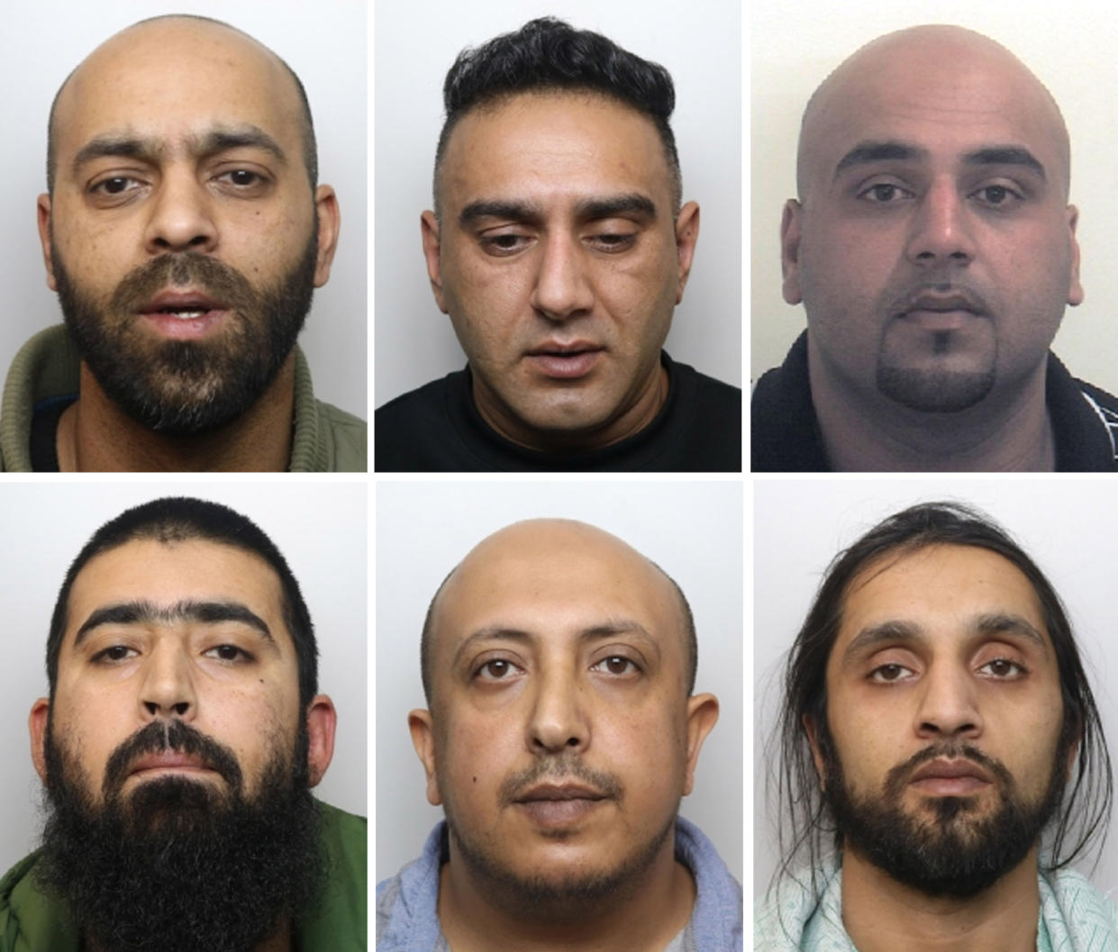 (Top row left-right) Iqlak Yousaf, Nabeel Kurshid and Asif Ali and (bottom row left-right) Mohammed Imran Ali Akhtar, Salah Ahmed El-Hakam and Tanweer Hussain Ali were convicted. (PA)