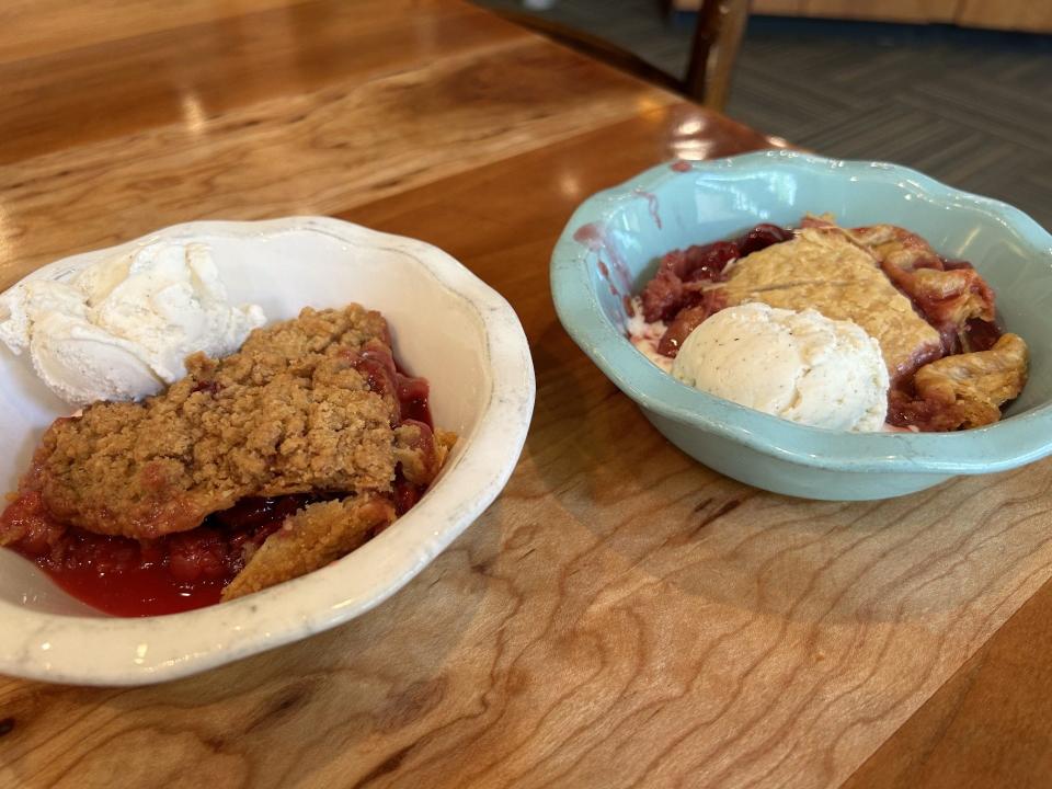 Cherry pies with crumble top (left) and traditional crust (right)