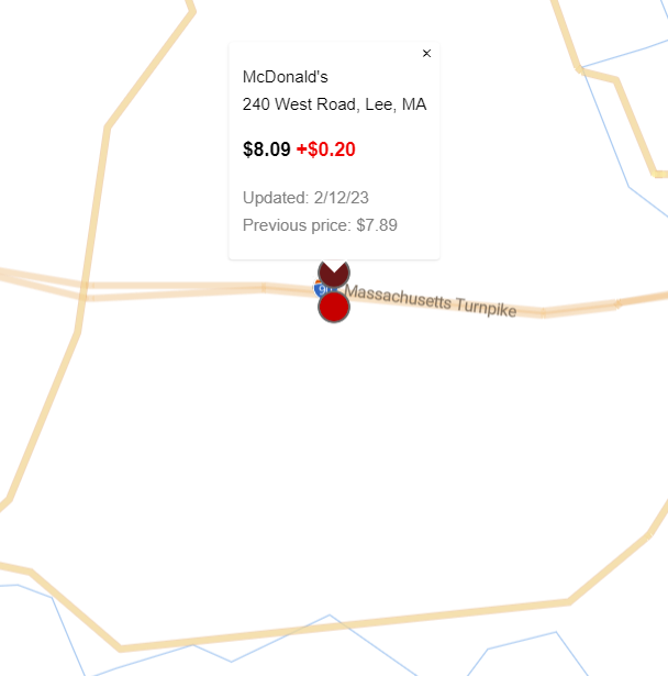 screenshot of most expensive big mac on mccheapest map