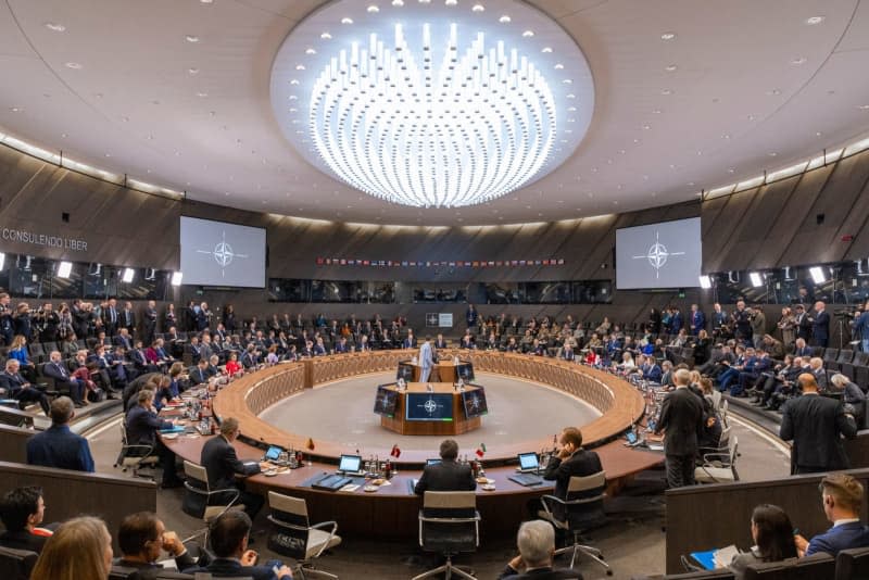 A general view during the NATO foreign ministers meeting at NATO headquarters in Brussels. -/NATO/dpa