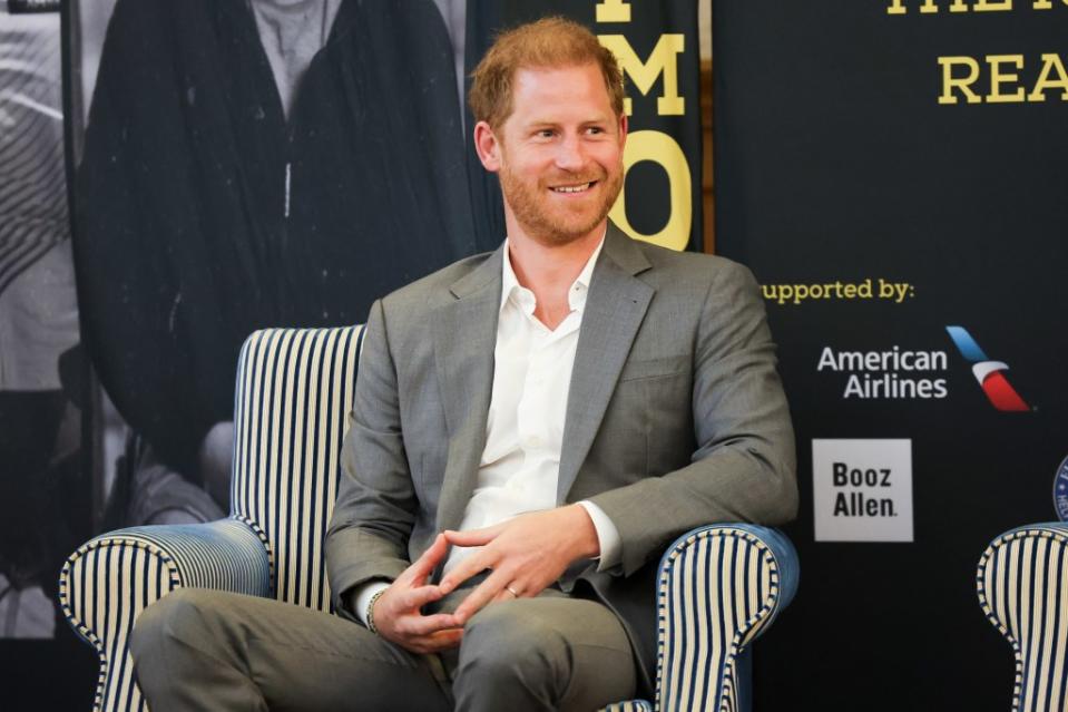 Prince Harry onstage at the Invictus Games Foundation Conversation event in London on May 7 Getty Images for The Invictus Games Foundation