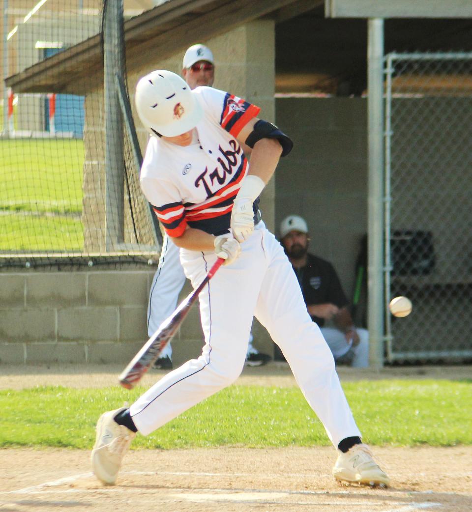 Pontiac's Logan Barnett takes a swing at a pitch during Wednesday's baseball game with Eureka at The Ballpark at Williamson Field. PTHS lost a 9-2 decision.