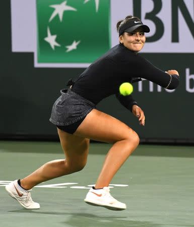 Mar 15, 2019; Indian Wells, CA, USA; Bianca Andreescu (CAN) as she defeats Elina Svitolina (not pictured) during her semifinal match in the BNP Paribas Open at the Indian Wells Tennis Garden. Mandatory Credit: Jayne Kamin-Oncea-USA TODAY Sports