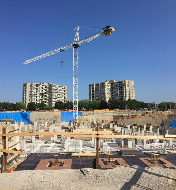 Crane at a construction site of a new condominium building in Toronto, Ontario, Canada, on July 23, 2021 (Photo by Creative Touch Imaging Ltd./NurPhoto via Getty Images)