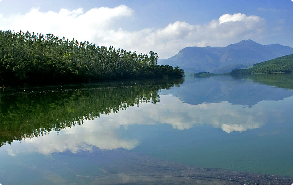 A tranquil lake holds a mirror to the sky.