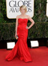 Actress Melissa Rauch arrives at the 70th Annual Golden Globe Awards at the Beverly Hilton Hotel on Sunday Jan. 13, 2013, in Beverly Hills, Calif. (Photo by Jordan Strauss/Invision/AP)