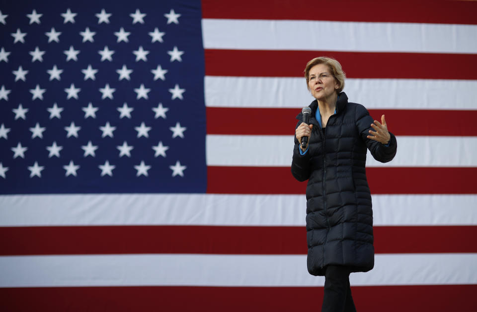 Presidential candidate Sen. Elizabeth Warren, D-Mass., speaks at an organizing event Sunday, Feb. 17, 2019, in Las Vegas. (AP Photo/John Locher)