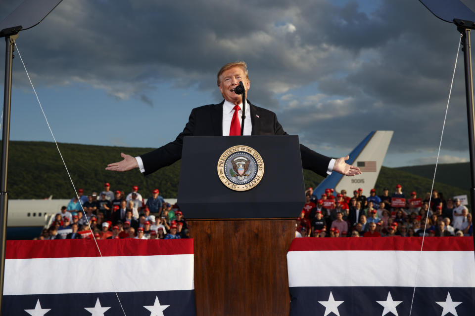 President Trump speaks during a campaign rally in Montoursville, Pa., Monday. (AP Photo/Evan Vucci)                                                                                                                                                                                                                                                                                             