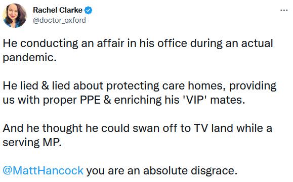 Rachel Clarke calls Matt Hancock a disgrace 