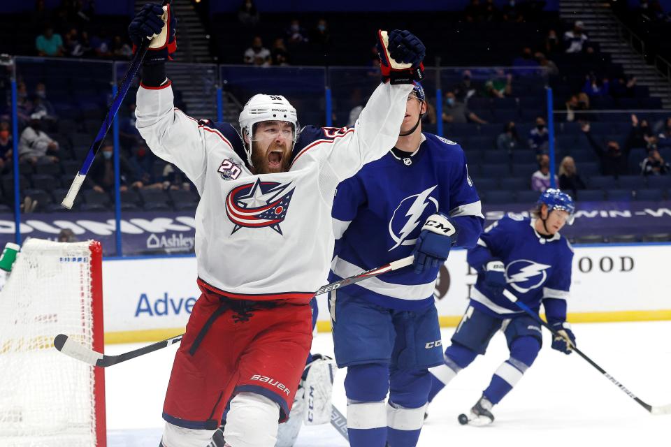 April 10: The Tampa Bay Lightning acquired defenseman David Savard from the Columbus Blue Jackets in a three-team trade involving the Detroit Red Wings.