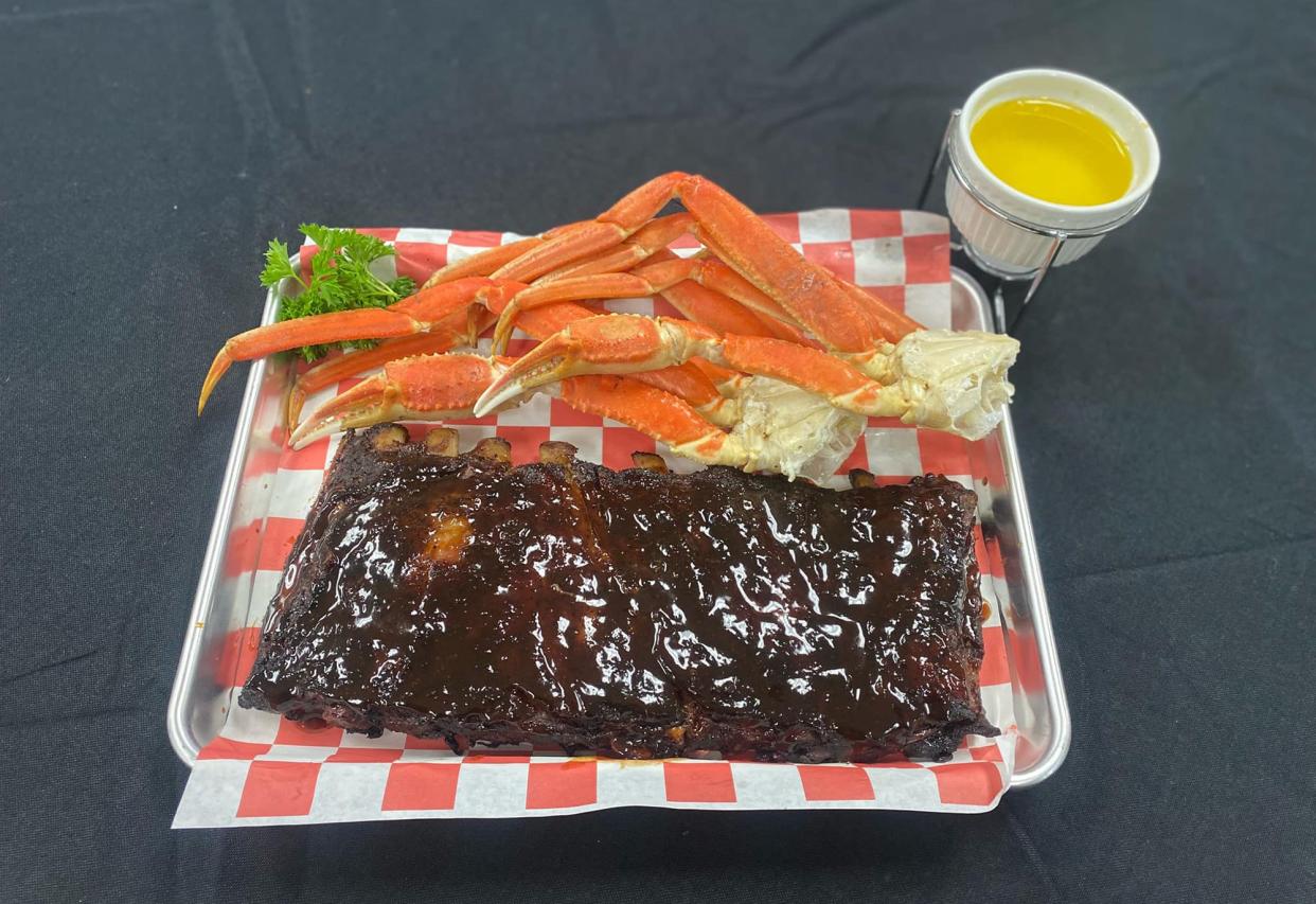 Ribs and crab legs at Pappy's Q Barbecue and Seafood.