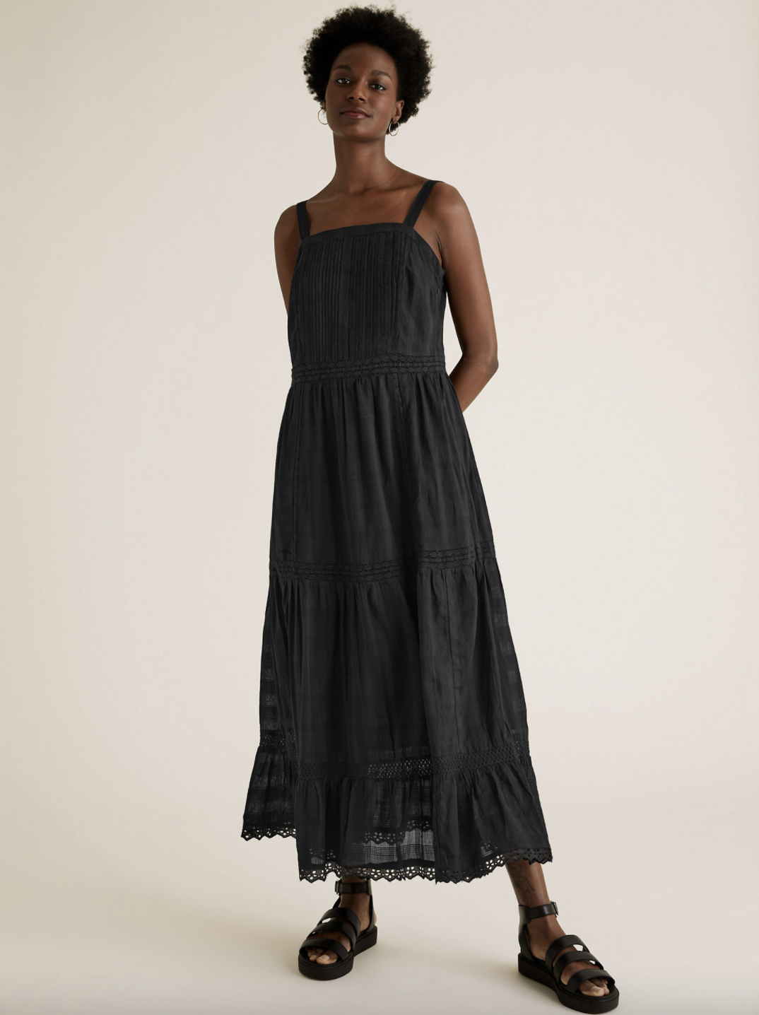 Pure Cotton Lace Insert Midaxi Smock Dress.  (Marks and Spencer)