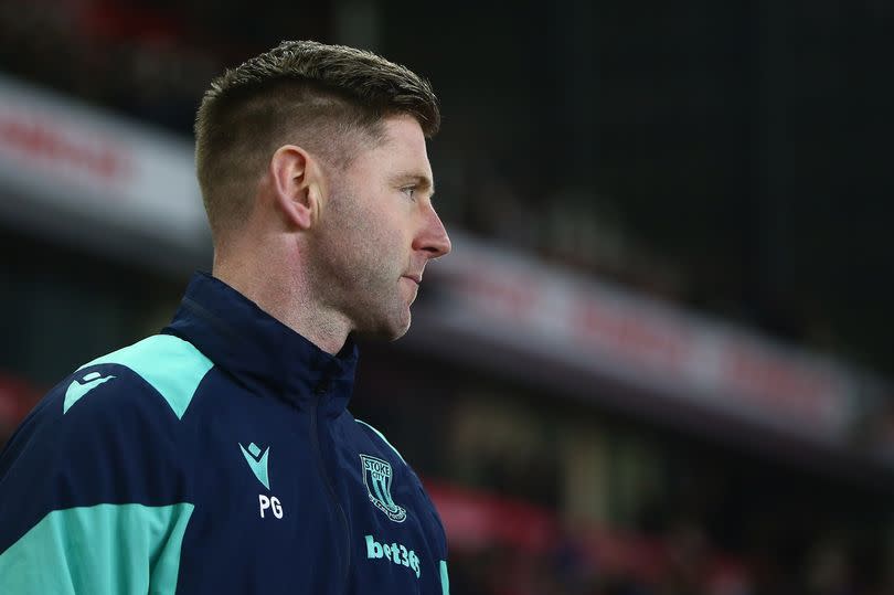 Paul Gallagher on the sidelines as Stoke City caretaker manager.