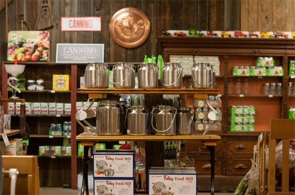 Canning and preserving products are displayed at Lehman's Hardware in Kidron.