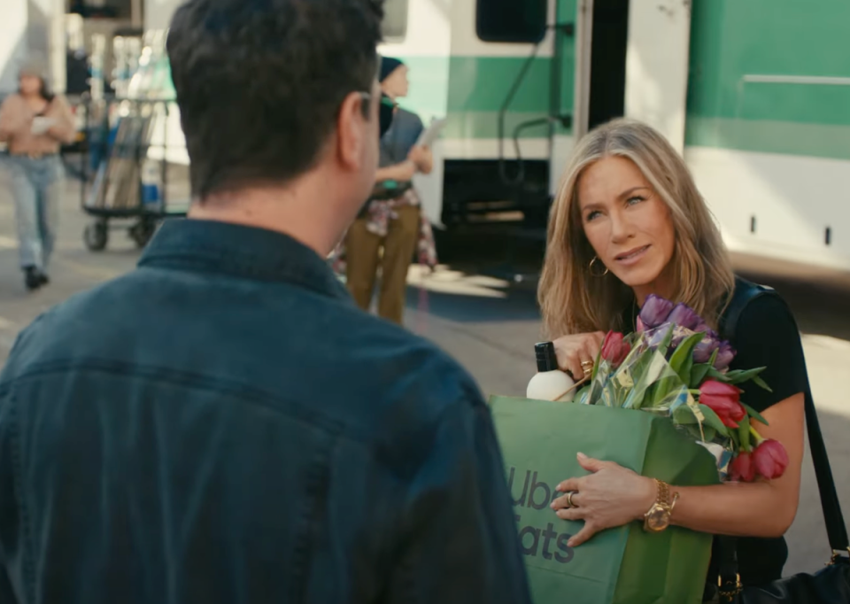 Jennifer Aniston reunited with her Friends co-star David Schwimmer in a 2024 Super Bowl commercial (Uber Eats)