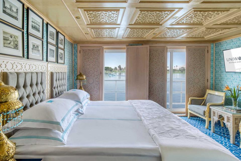 Guest room on board a Uniworld river cruise ship