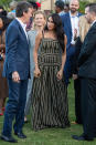 The Duchess of Sussex opted to recycle her striped Martin Grant maxi dress for the evening reception at the Residence of the British High Commissioner. She styled the look with a pair of black and gold earrings by South African designer, Nina Bosch. The dress is sold out but the earrings are available to buy in four different colours, and retail for £21.49 (R400). <a href="https://fave.co/2kQGaM5" rel="noopener" target="_blank" data-ylk="slk:Shop now;elm:context_link;itc:0;sec:content-canvas" class="link "><strong>Shop now</strong></a><strong>. </strong><em>[Photo: PA]</em>