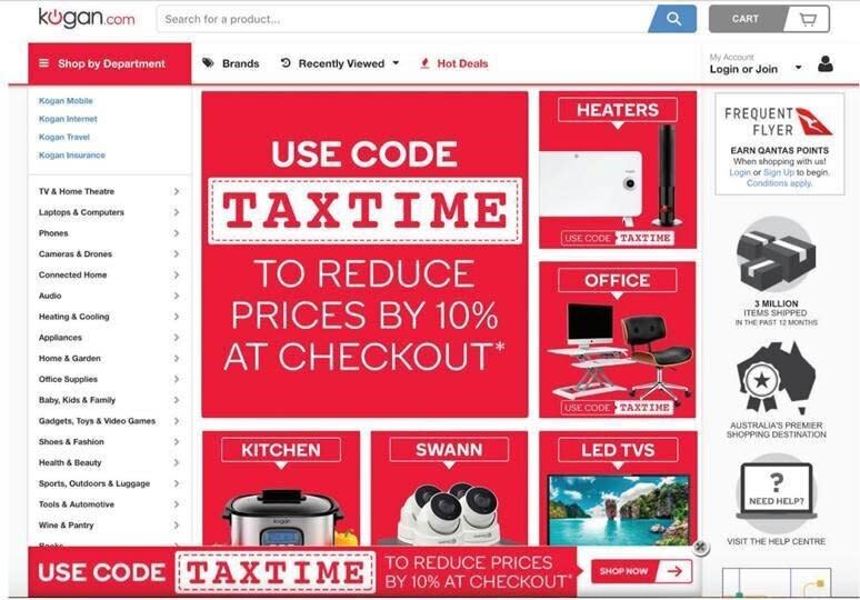 Screenshot of Kogan's "taxtime" sale. (Image: ACCC)