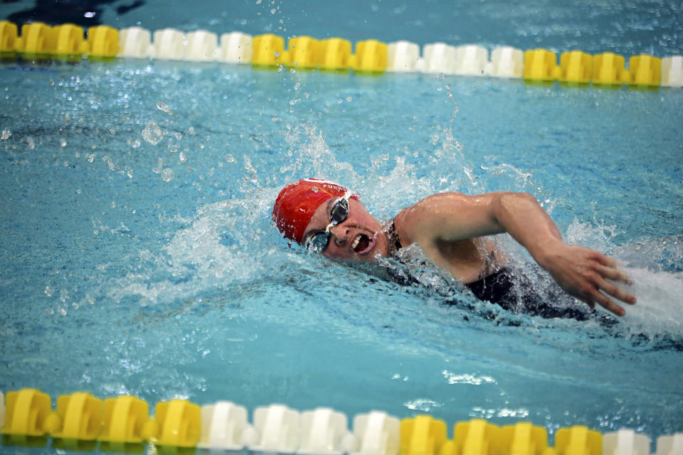 Christie Raleigh Crossley swims the Women's 100 freestyle at the 2024 U.S. Paralympic Swim Team Trials in Minneapolis, Friday, June 28, 2024. (AP Photo/Leighton Smithwick)