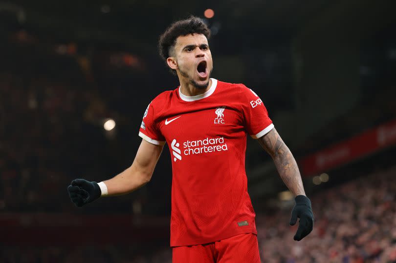 Luis Diaz of Liverpool FC celebrates after scoring