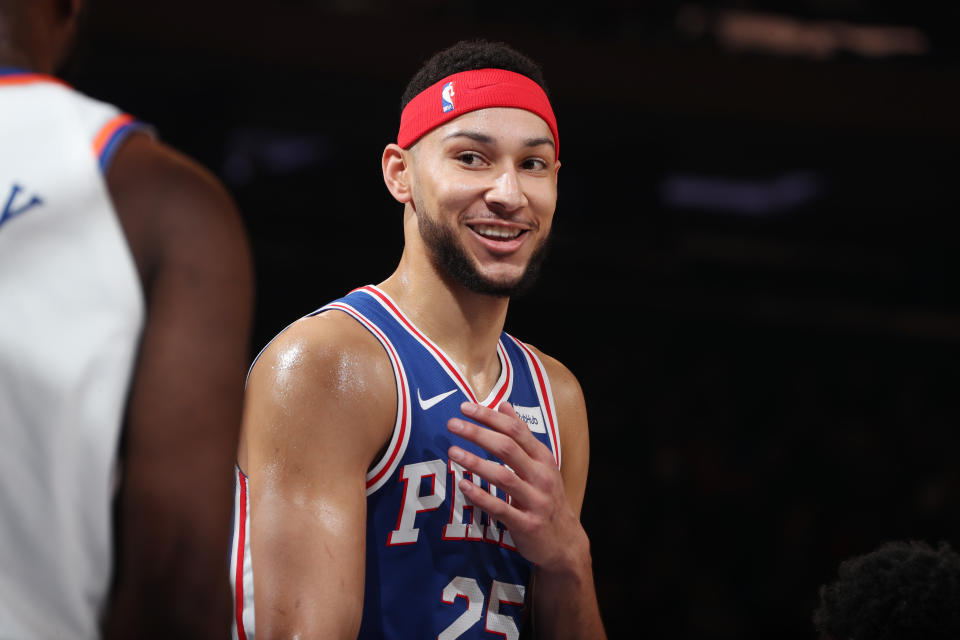 Ben Simmons had some fun during the All-Star draft. (Photo by Nathaniel S. Butler/NBAE via Getty Images)