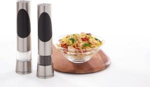  Gravity Electric Pepper and Salt Grinder Set-Adjustable  Coarseness-Battery Powered with LED Light-One Hand Automatic  Operation-Stainless Steel 2 Pack- Kitchen Gadgets Gifts Ideas By ZIROCC:  Home & Kitchen