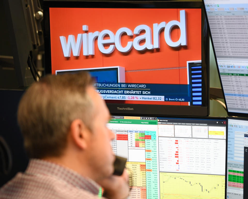 22 June 2020, Hessen, Frankfurt/Main: Wirecard shares plummeted from around 100 euros per share on Thursday to 15.30 euros today, shortly after the opening of the stock market in Frankfurt. Photo: Arne Dedert/dpa (Photo by Arne Dedert/picture alliance via Getty Images)