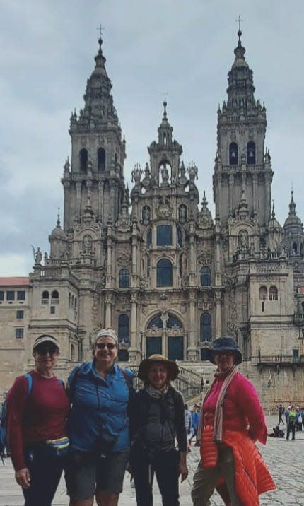 A group of western Pennsylvania residents recently walking the 160-mile Camino de Santiago pose in front of the Cathedral in Santiago. Pictured from left to right are Janice Polllina, Jean Barsotti, Marilyn Barsotti and Kim McLaughlin.