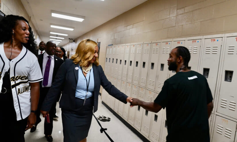 Toni Williams, (center) interim superintendent of the Memphis-Shelby County Schools, said Proximity Learning is one of the district’s strategies for addressing the teacher shortages. (Memphis-Shelby County Schools/Facebook)