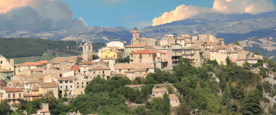 An aerial view of the a village on a hill at Castropignano, Campobasso, Molise in Italy