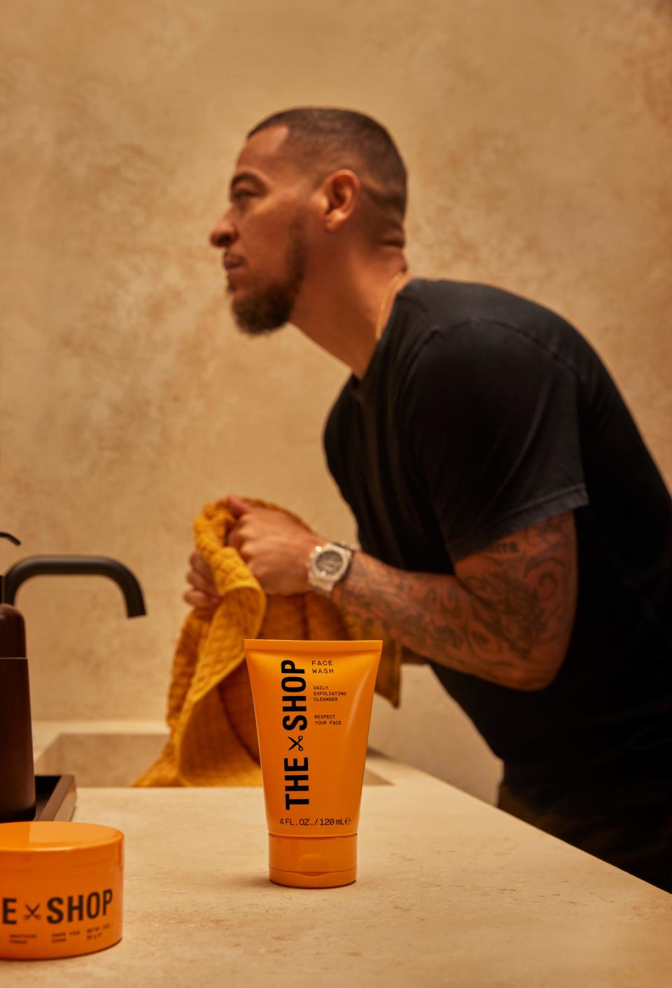 Press Images from "The Shop" for its men's grooming collection releasing April 1, 2024. 