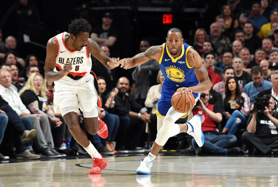 Golden State forward Andre Iguodala's MRI results came back negative. (Photo by Steve Dykes/Getty Images)