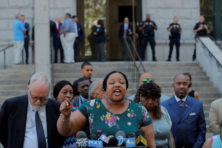 Emerald Garner speaks to the media after a meeting with Justice Department officials about their decision to not prosecute NYPD officer Daniel Pantaleo in New York