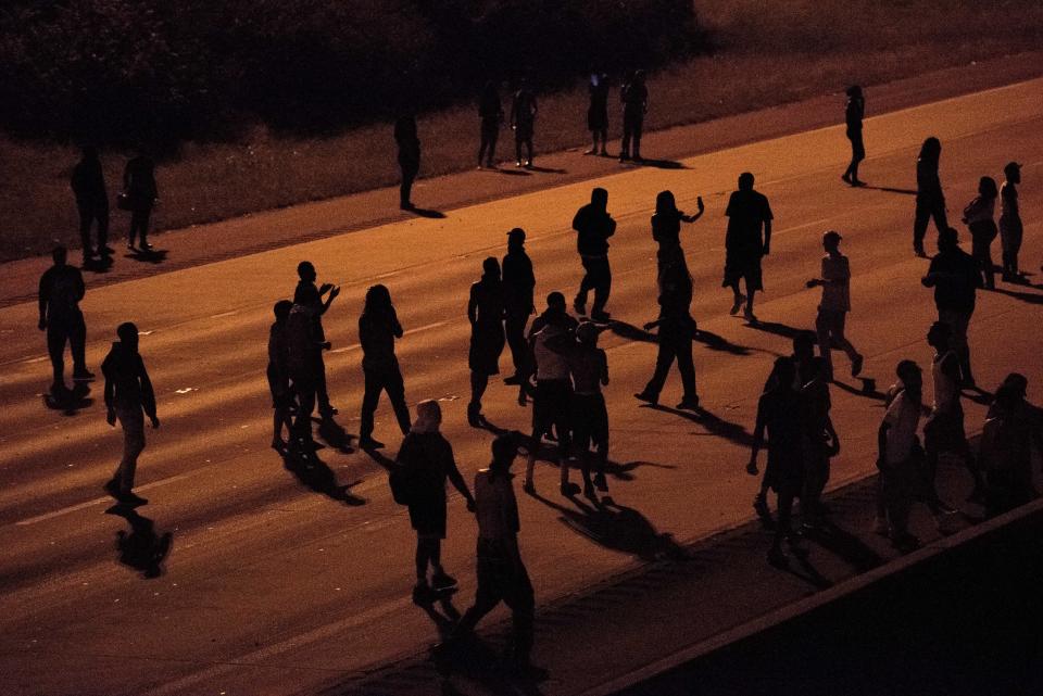 Protesters gather&nbsp;on I-85 during protests.