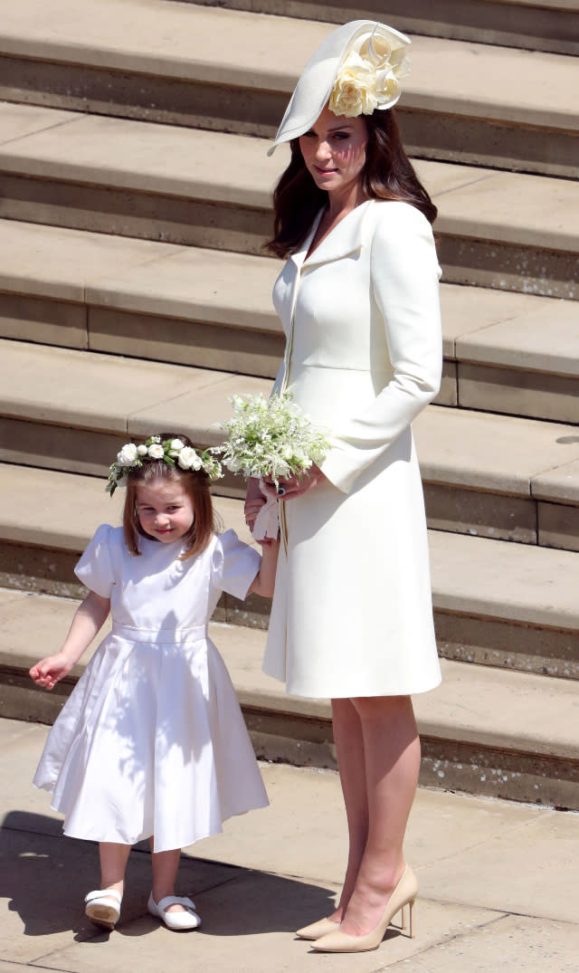 Duchess of Cambridge and Princess Charlotte after the wedding of Prince Harry and Meghan Markle at Windsor Castle. PRESS ASSOCIATION Photo. Picture date: Saturday May 19, 2018. See PA story ROYAL Wedding. Photo credit should read: Andrew Matthews/PA Wire