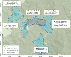 Figure 2 – Plan View of Warintza Porphyry Cluster and Patrimonio Drilling