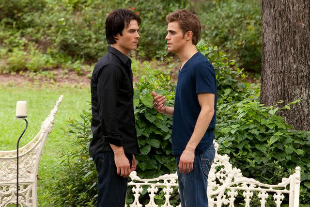 <p>Annette Brown/Everett Collection</p> Ian Somerhalder and Paul Wesley in season 2 of 'The Vampire Diaries'