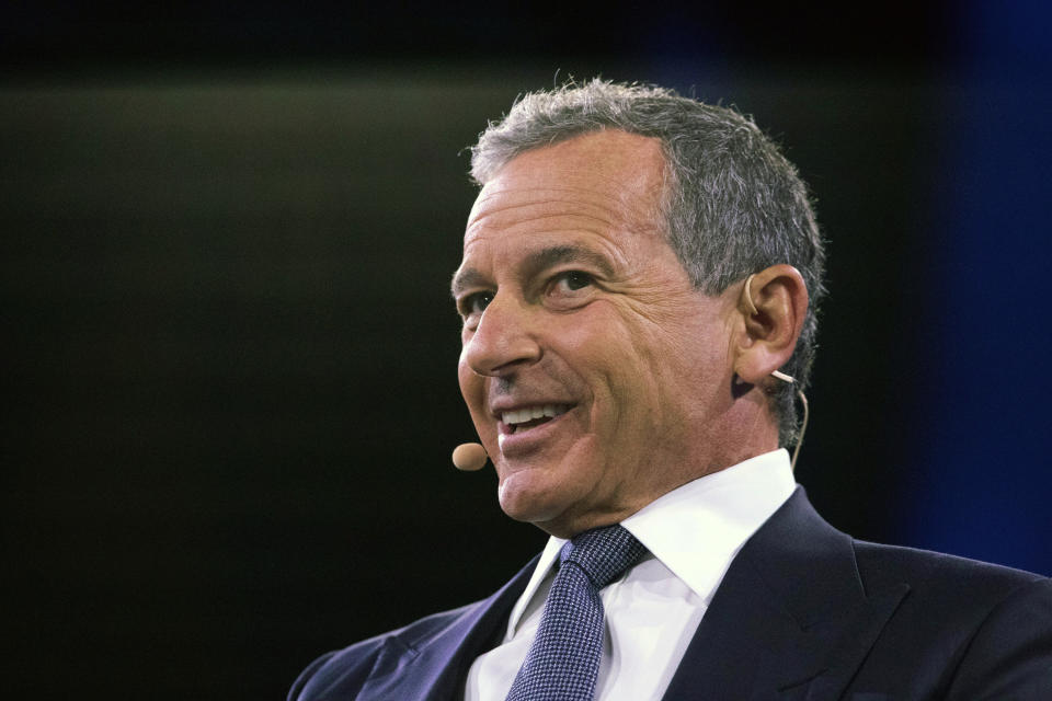 FILE - Bob Iger speaks at the Bloomberg Global Business Forum, Sept. 25, 2019, in New York. Since Iger returned to The Walt Disney Co. there&#39;s been plenty of issues to keep him busy, one has definitely been top of mind: reconnecting with the Disney theme park die-hards and restoring their faith in the brand. (AP Photo/Mark Lennihan, File)