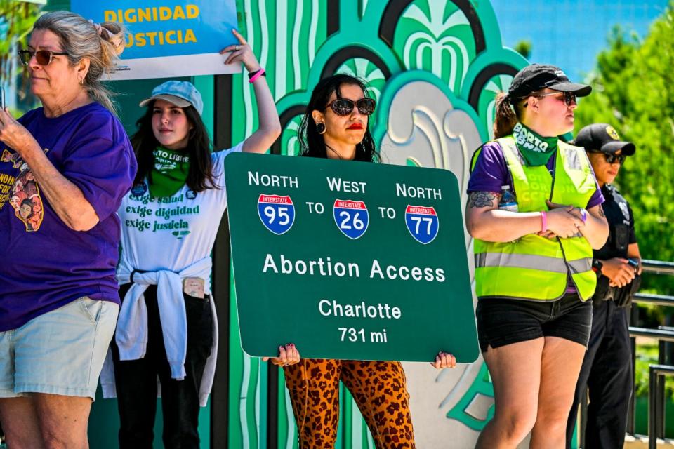 PHOTO: Abortion rights activists participate in the 'Rally for Our Freedom' to protect abortion rights for Floridians, in Orlando, Florida, on April 13, 2024. (Chandan Khanna/AFP via Getty Images)