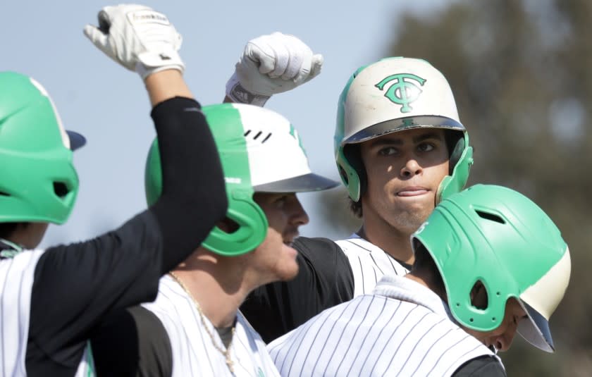 THOUSAND OAKS, CA - MAY 17: Thousand Oaks High School shortstop Max Muncy celebrates.